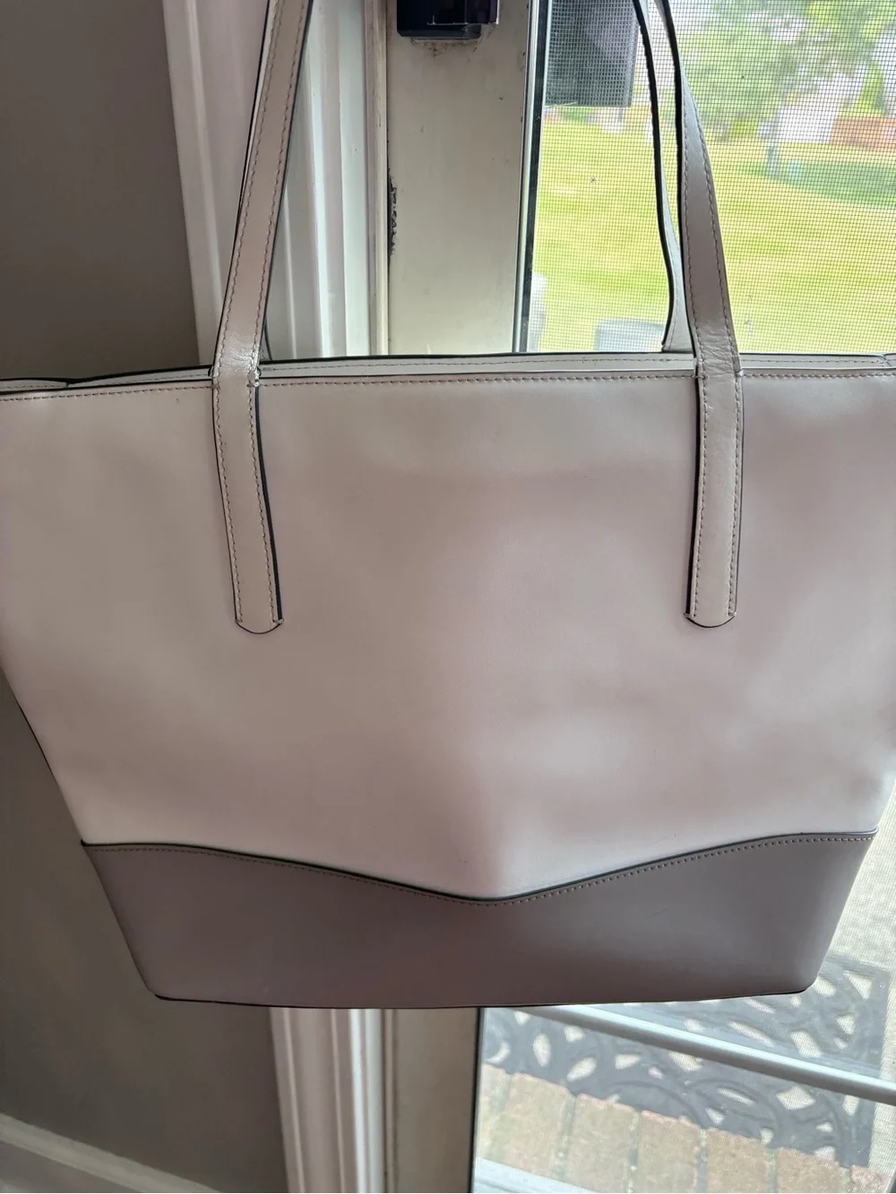 kate spade Two-Tone White and Taupe Leather Tote Bag